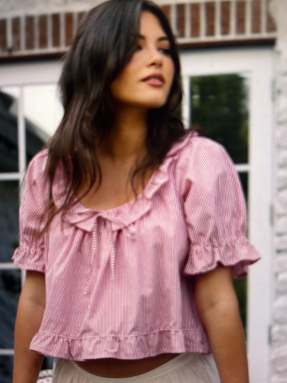 Pinstripe Red White Blouse